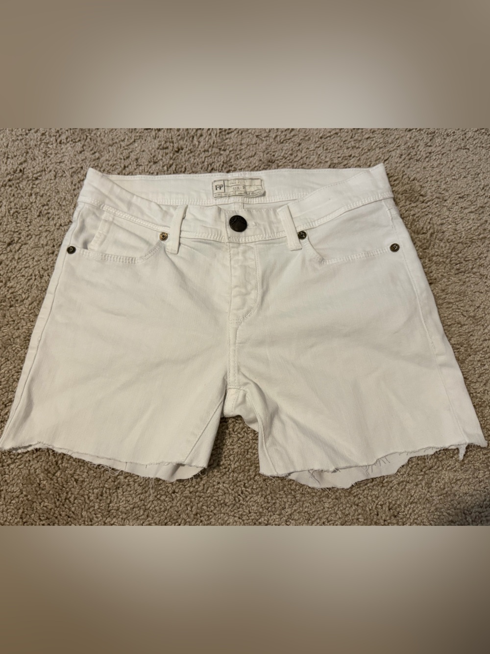 Free People White Raw-Hem Denim Shorts